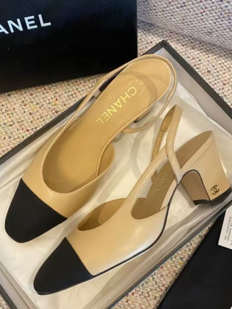 Chanel Twotone Slingback Block Heel Pumps